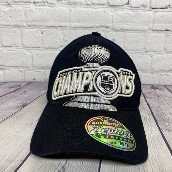 Zephyr LA Kings 2014 Stanley Cup Champions Hat Cap Stretch Fit Size M/L Black - Picture 5 of 10